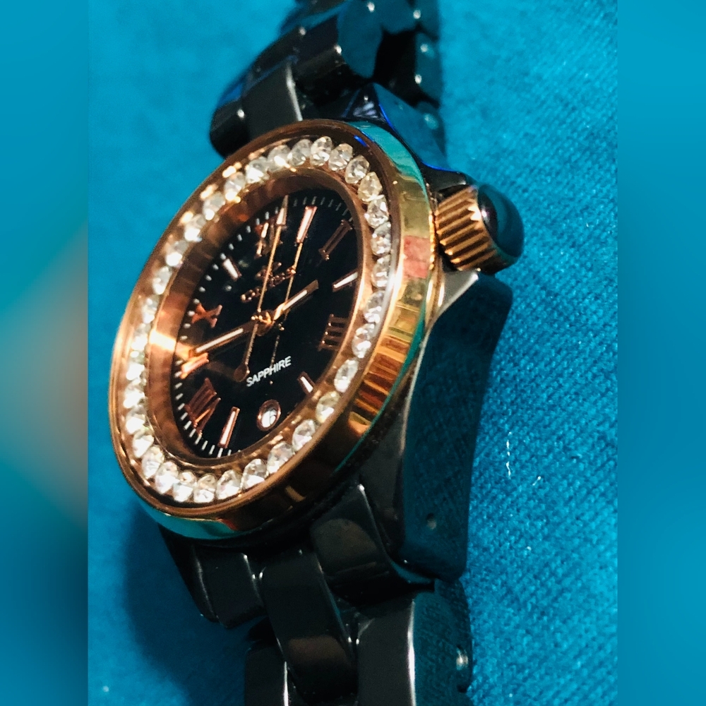 (898)Vintage Oniss Paris Women's ON815-LRG BLK Lario Ceramic Collection Swiss - Picture 3 of 14